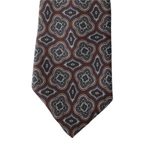 🎉 Isaco Tie Silk Mens Made in Italy Burgundy Blue White Tan Excellent Co…